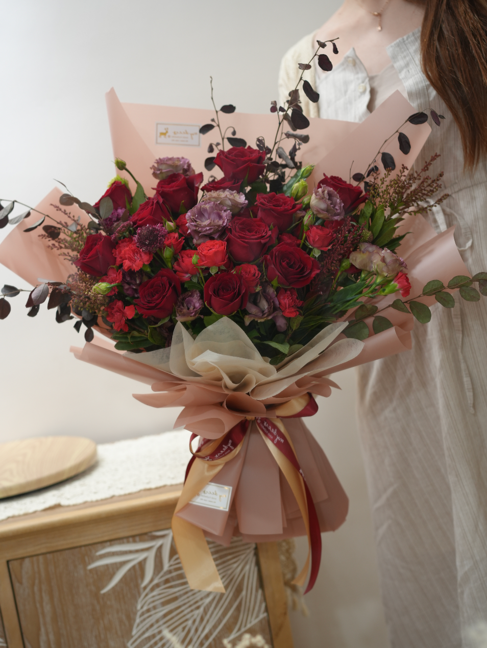 FQ018 - “Crimson Romance" 12枝紅粉玫瑰花束|生日花束|感恩花束|週年紀念花束