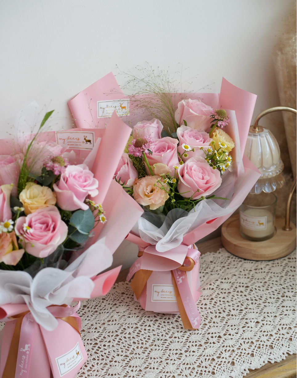 FQ017- Petite Lady Pink 玫瑰花束 (需訂2束或以上)|公司團體訂購花束|升職榮休花束