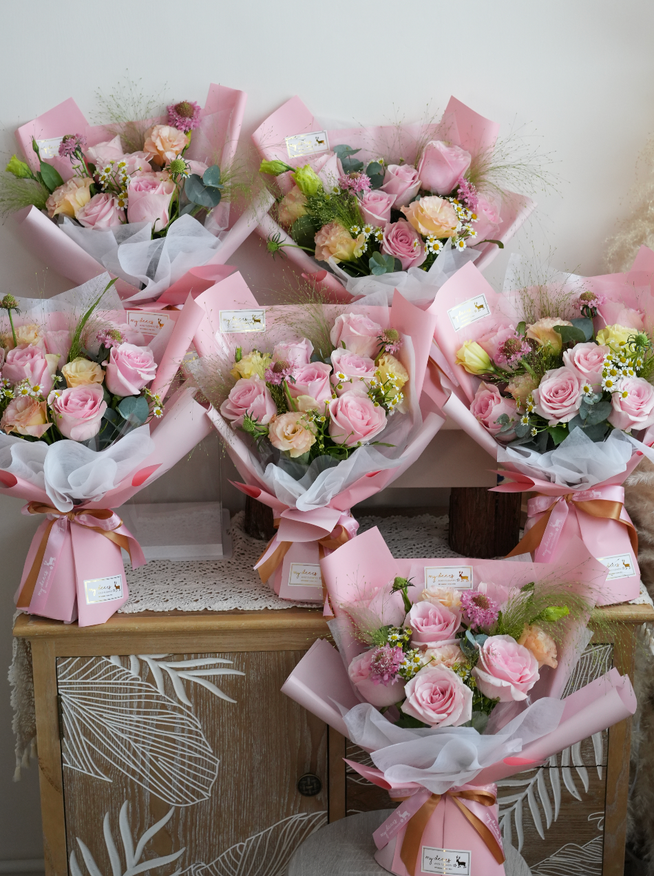 FQ017- Petite Lady Pink 玫瑰花束 (需訂2束或以上)|公司團體訂購花束|升職榮休花束