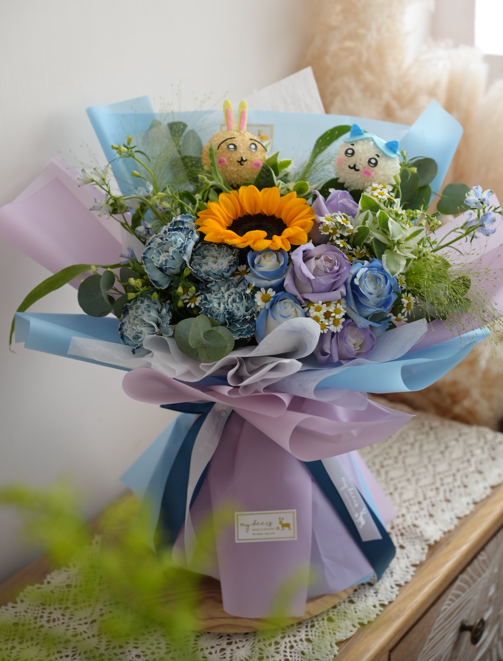 FQ015- Chiikawa 鮮花公仔 太陽花畢業花束 |畢業花束|生日花束