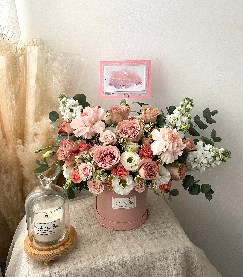 FX019 - (皮盒款) Vintage Blush Tea Rose Box 復古玫瑰花盒