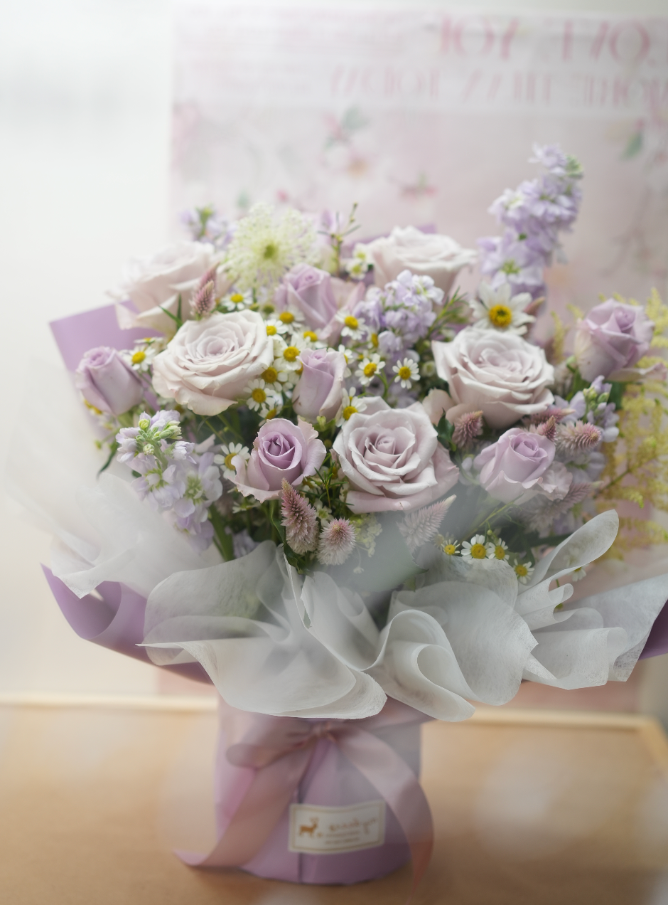 FX011 - (花紙款) Regal Purple Harmony 淺紫色大玫瑰花盒