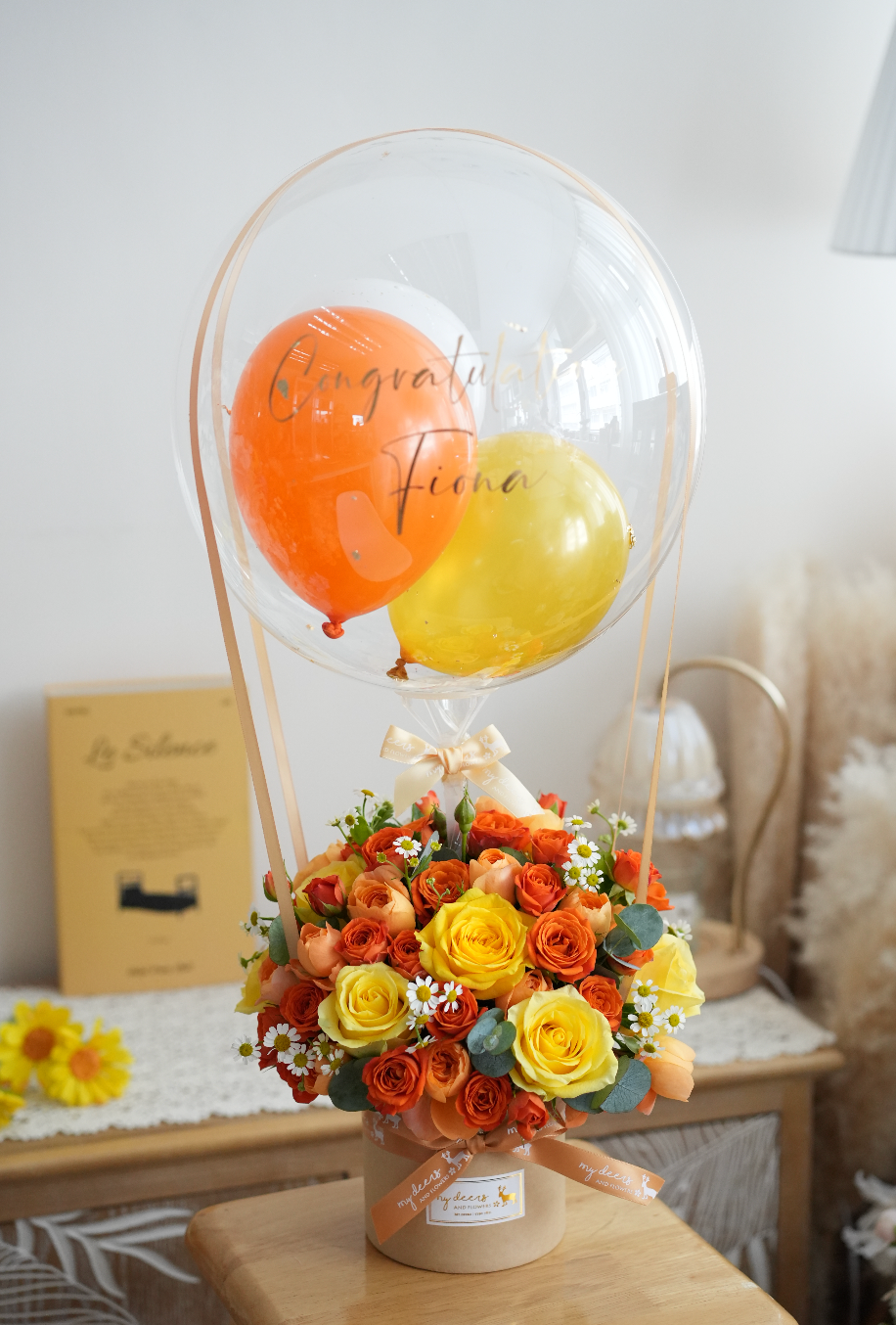 FXB020 - 熱氣球橙黃色玫瑰花盒