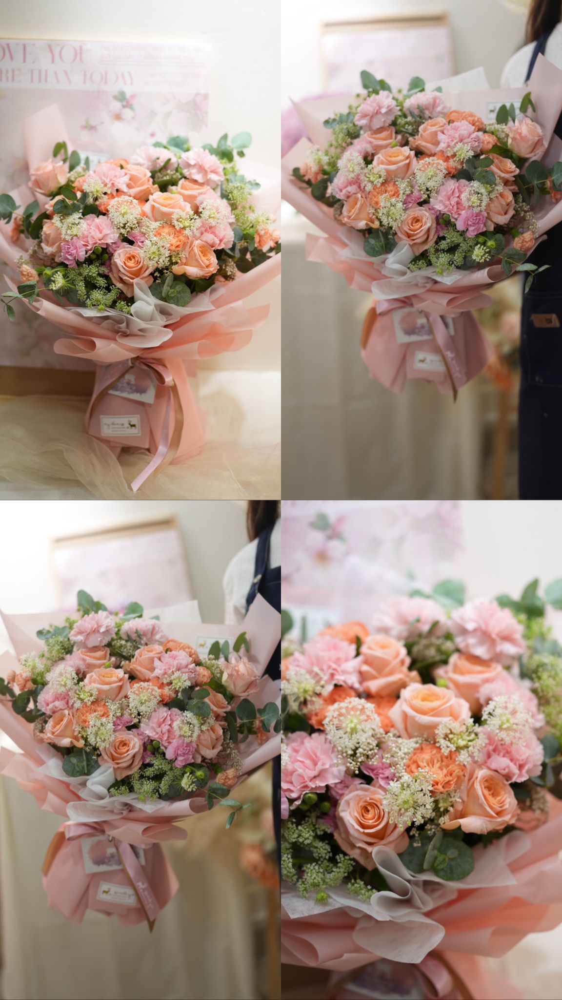 FQ028- “Peachy Dreams" 橙粉色大玫瑰花束|生日花束|週年紀念花束|感恩花束