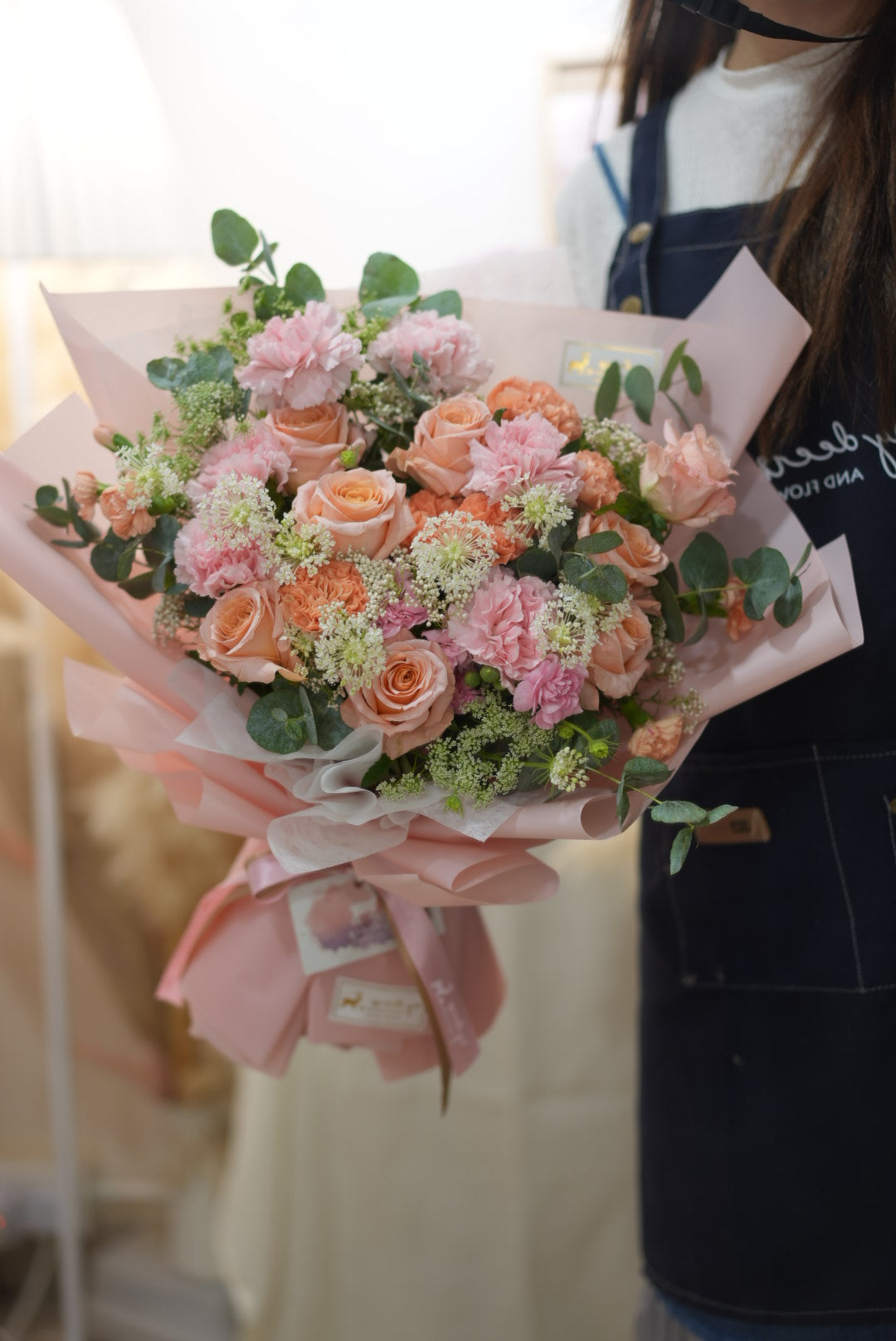 FQ028- “Peachy Dreams" 橙粉色大玫瑰花束|生日花束|週年紀念花束|感恩花束