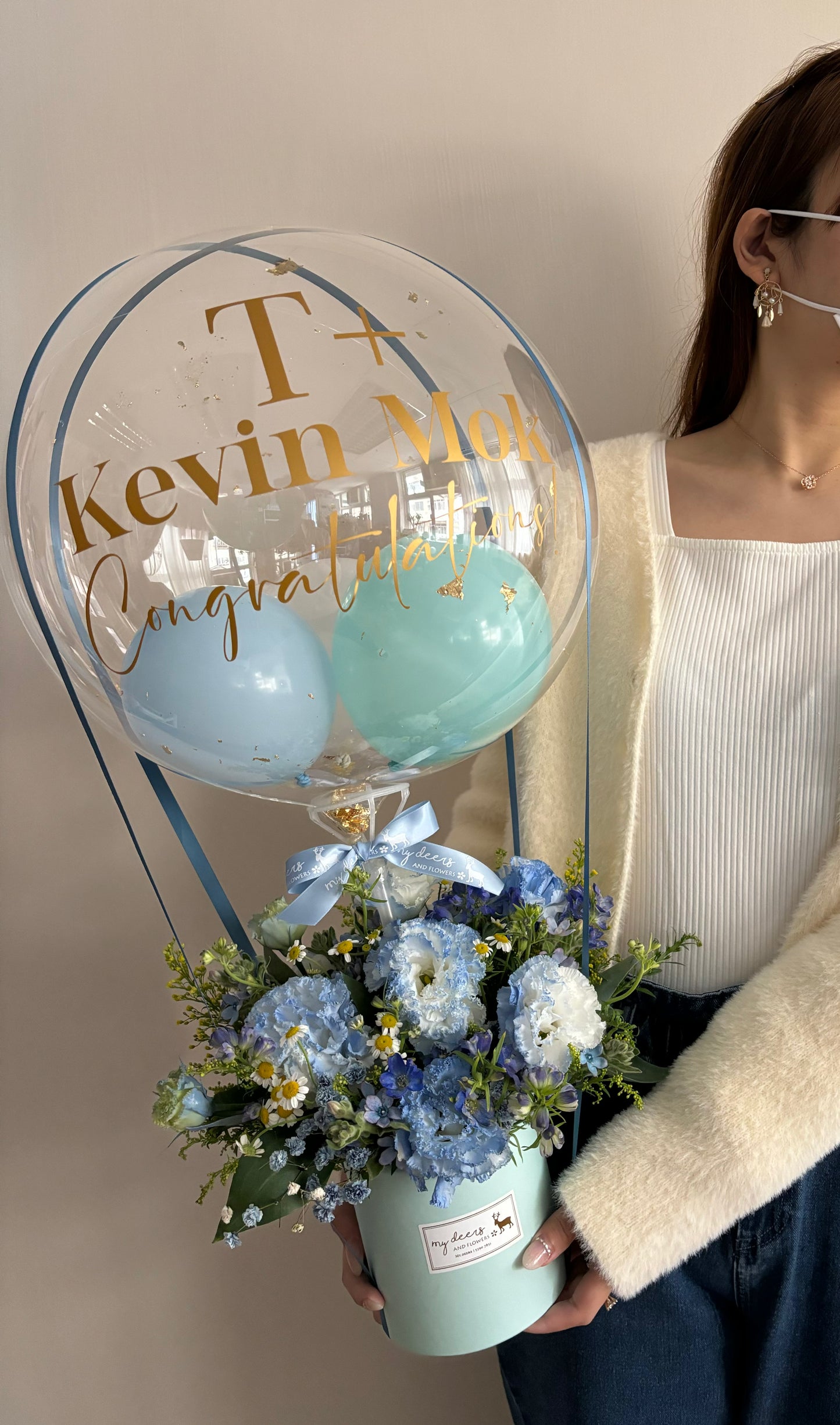 FXB006 - 熱氣球藍星花桔梗花盒