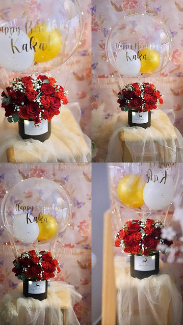 FXB001 - 熱氣球紅玫瑰鮮花花盒