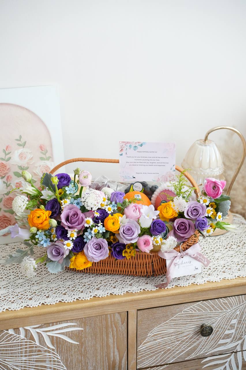 FF003 - Deluxe Basket 鮮果鮮花籃 (手提藤籃款)