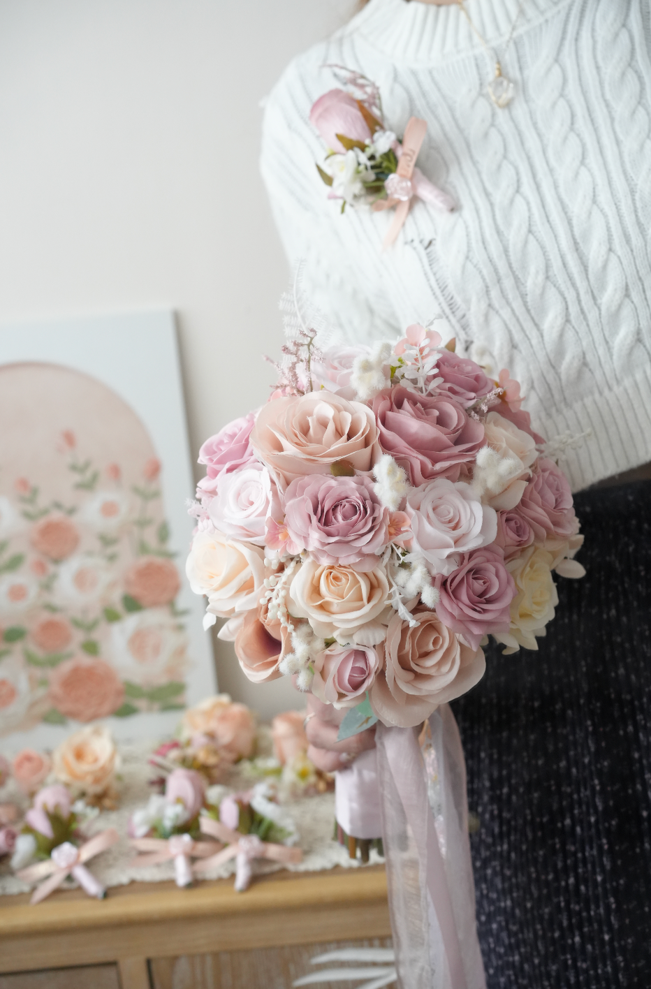 SW004 - 10"Pink tone圓形絲花球