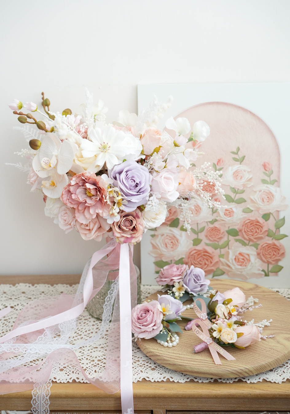 SW007 - 10"粉紫白色散形絲花花球