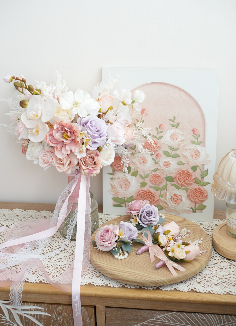 SW007 - 10"粉紫白色散形絲花花球