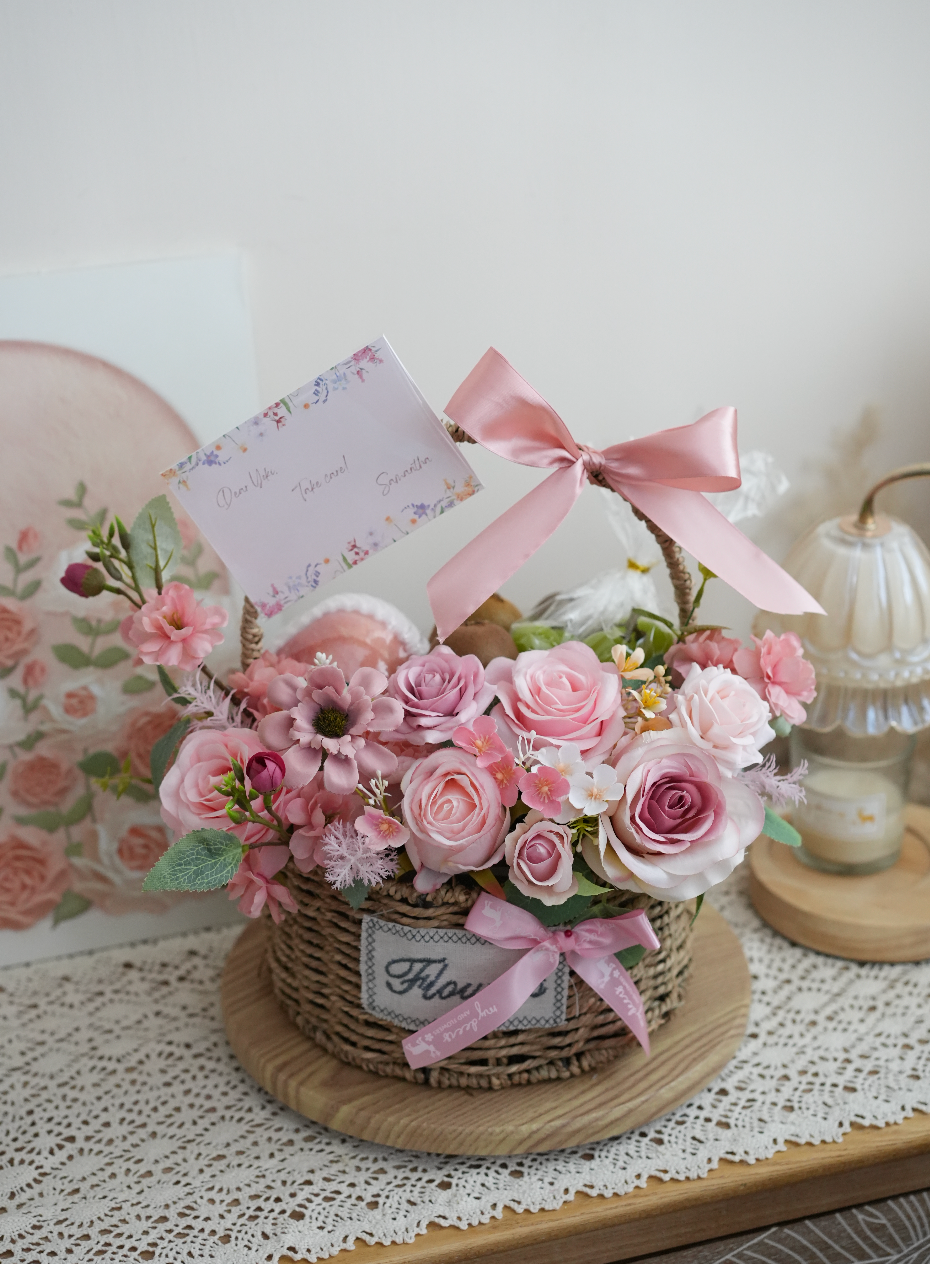 FF004 - {絲花款} Standard Basket 鮮果花籃 (手提藤籃款)