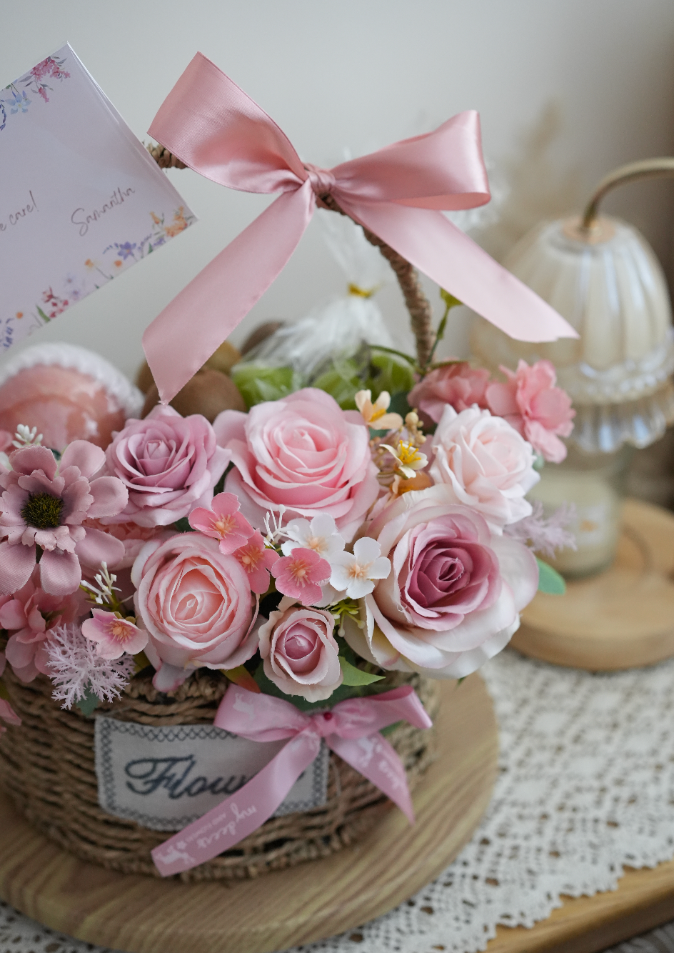 FF004 - {絲花款} Standard Basket 鮮果花籃 (手提藤籃款)