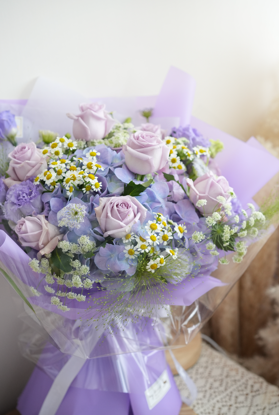 FQ046- 韓式紫色繡球碎淺紫玫瑰鮮花花束｜生日花束｜畢業花束｜升職榮休花束