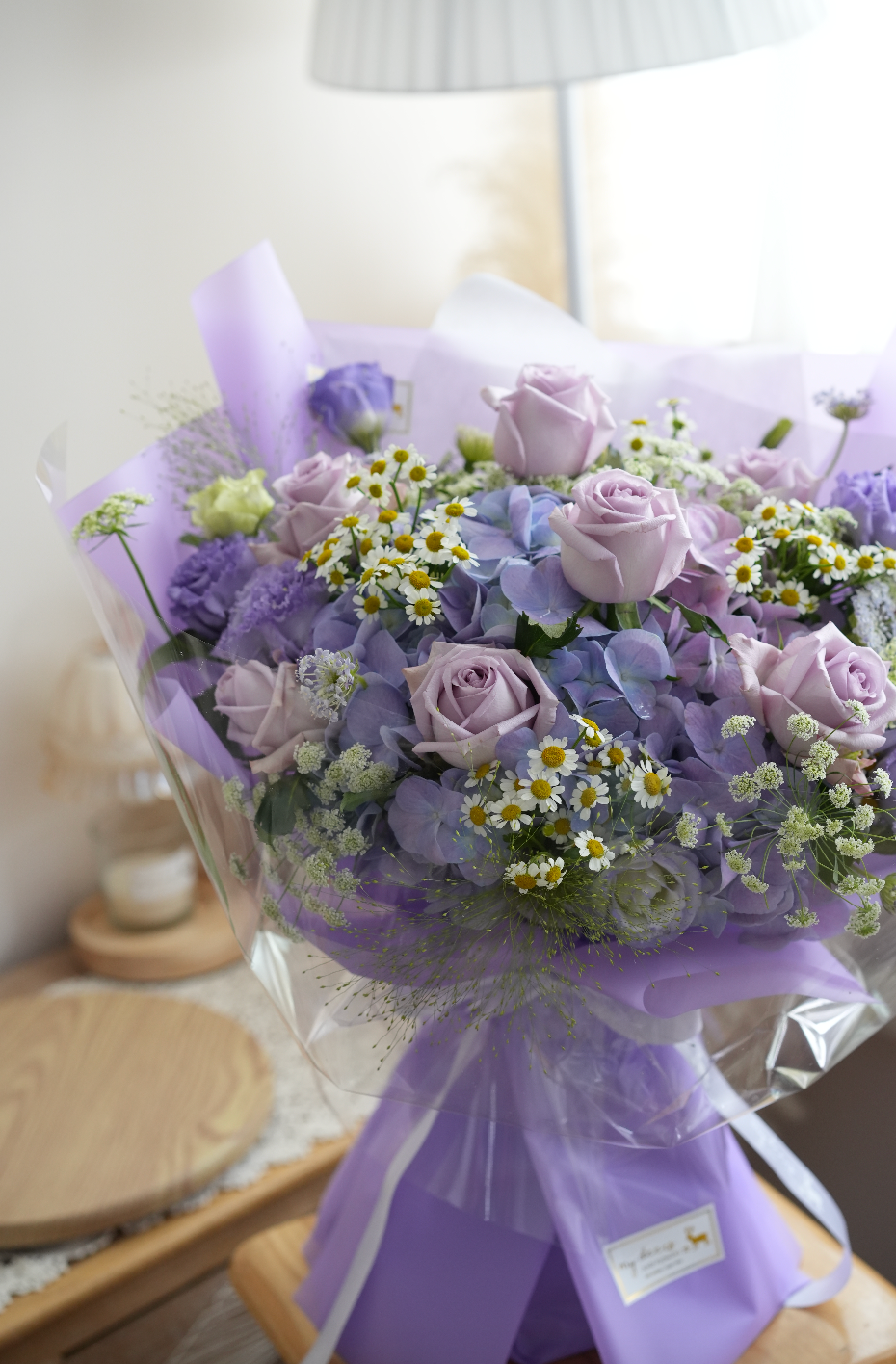 FQ046- 韓式紫色繡球碎淺紫玫瑰鮮花花束｜生日花束｜畢業花束｜升職榮休花束