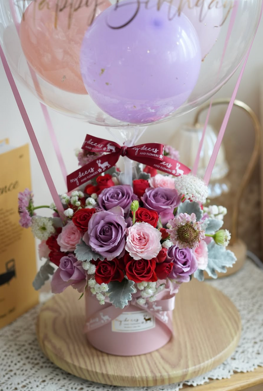 FXB019 - 大紅大紫熱氣球玫瑰花盒