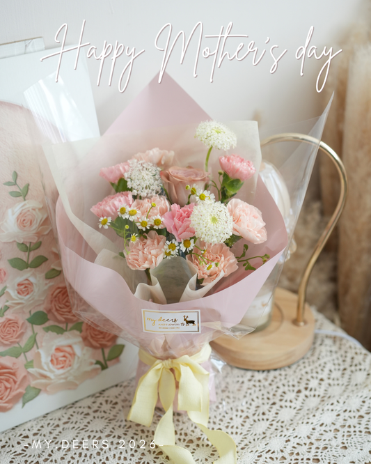 M006 - 母親節香檳粉色康乃馨鮮花花束｜2026母親節禮物