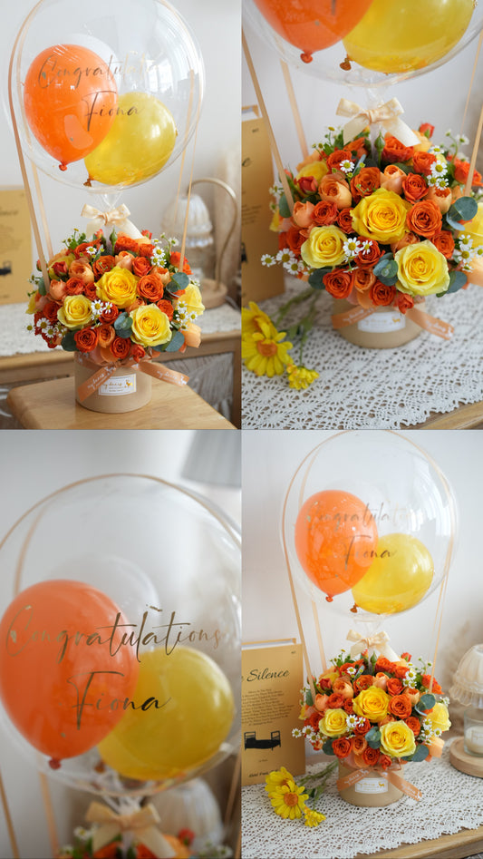 FXB020 - 熱氣球橙黃色玫瑰花盒